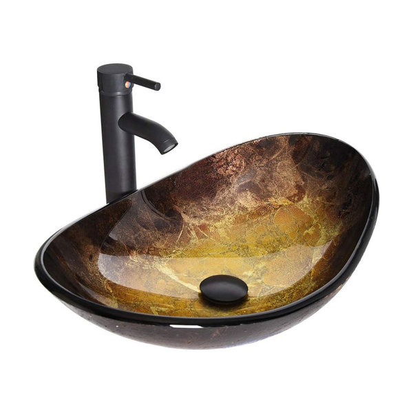 Minoky Boat Shape Bathroom Artistic Tempered Glass Vessel Sink with